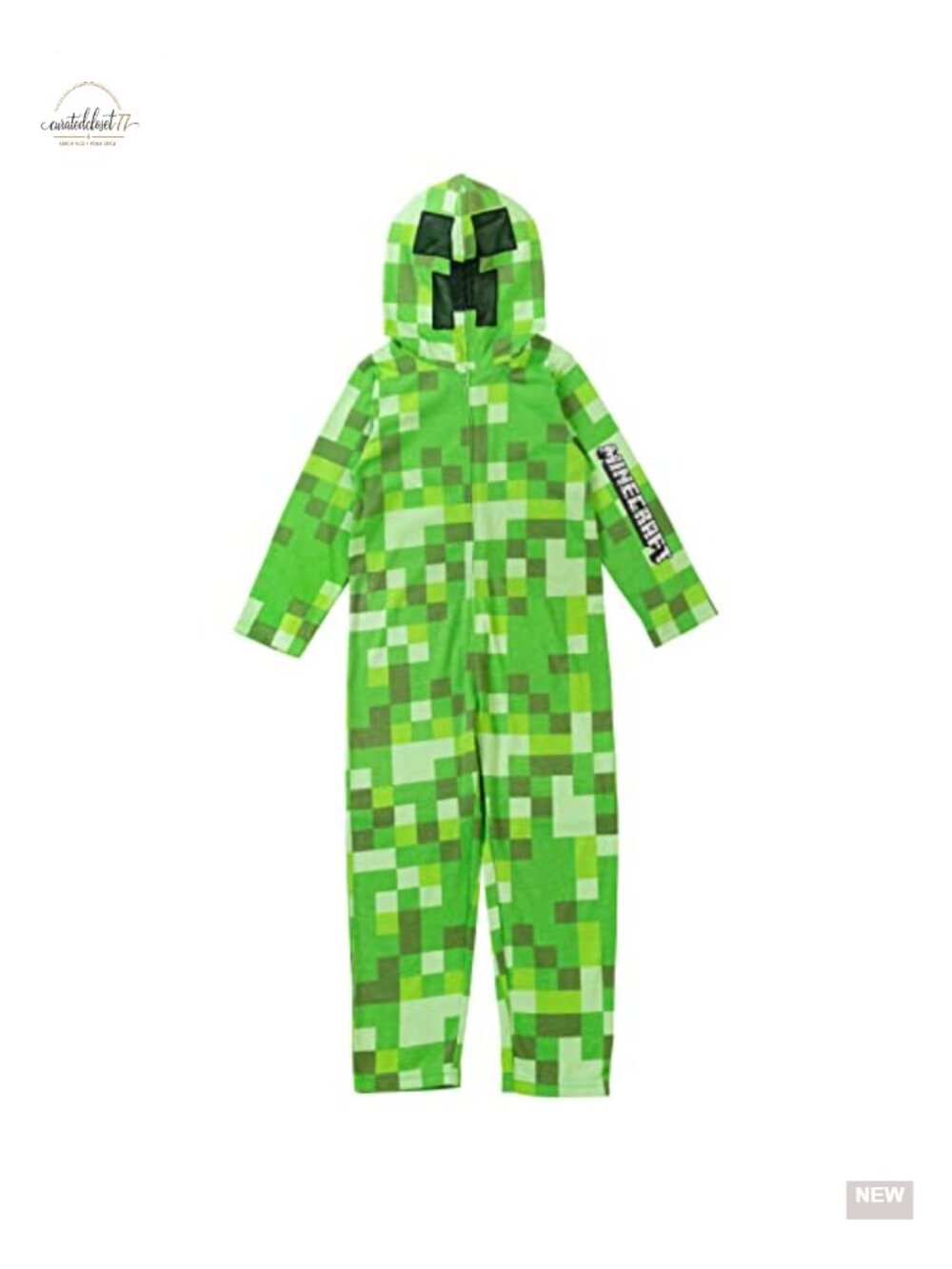 Minecraft Creeper Kids One Piece Costume Hooded Zip-Up Cosplay Jumpsuit